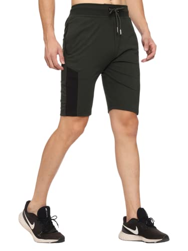 Image of MARK LOUIIS Men's Cotton Blend Shorts with 2 Zipper Pockets + 1 Back Pocket | Lightweight Breathable Casual Shorts | Elastic Waist Comfortable Fit | Multi-Color | M to 7XL