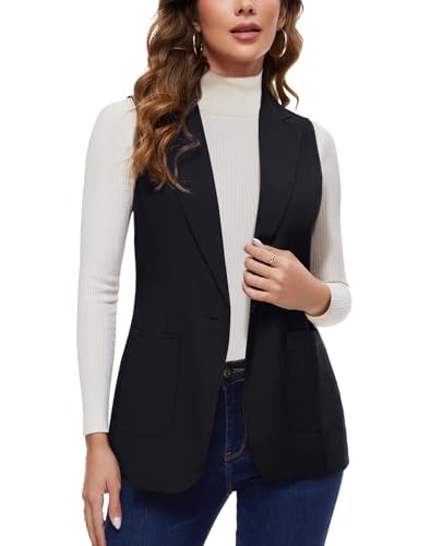 Kyzoeyou Veste sans manches pour femmes Blazer Longue Gilet de bureau Gilets de bureau entièrement doublés Veste à une seule boutonnière avec revers...