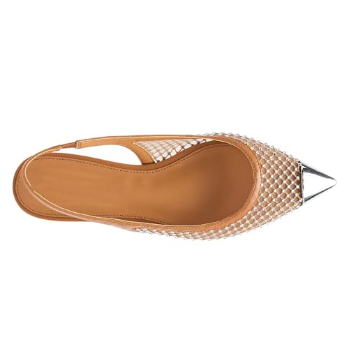 Nude Slingback Flats for Women Stylish Pointed Toe Design with Rhinestone Embellishments Comfortable Mesh Material for Breathable Slip on Experience Size 104