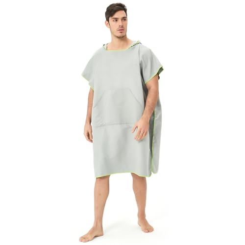 Asciugamani da Bagno Grandi, 110x90 cm, Poncho Asciugamano Adulti, Poncho Surf Donna Uomo Microfibra, Accappatoio da Spiaggia con Cappuccio Tasca, per Nuoto Cambio Viaggio, Asciugatura Rapida (Grigio)