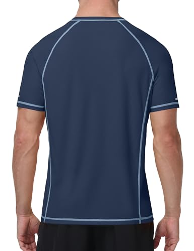 Image of Roadbox Men's Short Sleeve Swim Shirt, UPF 50+ Quick Dry Rash Guard, UV Sun Protection Water T-Shirt for Beach and Surfing