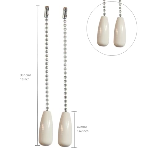 Image of Ceiling Fan Pull Chain Extender, 4pcs Wooden White Decorative Pendant Extension Chains, 12 Inches Lighting & Fan Beaded Ball Fan Cord Extender Ornament with Connector