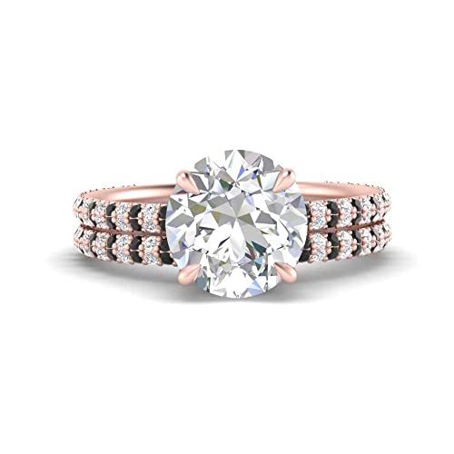 Ensemble de mariage en diamant avec profil élevé étincelant en or rose