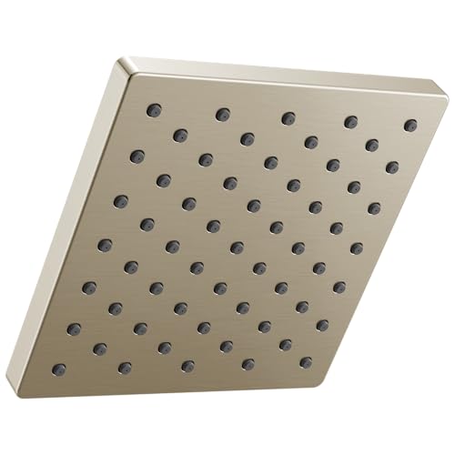 Image of Delta Modern Single Spray Brushed Nickel Shower Head, 6 Inch Square Shower Head, 1.75 GPM Flow Rate, Satin Nickel 52403-SN
