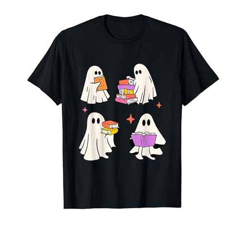 Retro Teacher Halloween Ghost ler mais livros professor t-shirt, Preto, Pequeno