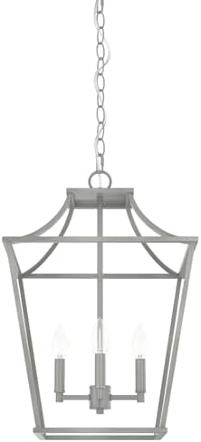 Hunter - Laurel Ridge 4-light Brushed Nickel, Medium Size Pendant Light, Dimmable, Formal Style, Lantern Shaped, for Bedrooms, Kitchens, Dining, Living Rooms - 19070