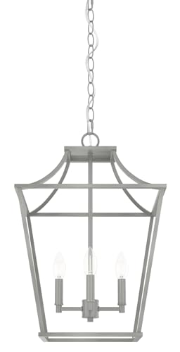 Hunter - Laurel Ridge 4-light Brushed Nickel, Medium Size Pendant Light, Dimmable, Formal Style, Lantern Shaped, for Bedrooms, Kitchens, Dining, Living Rooms - 19070 -  Hunter Fan