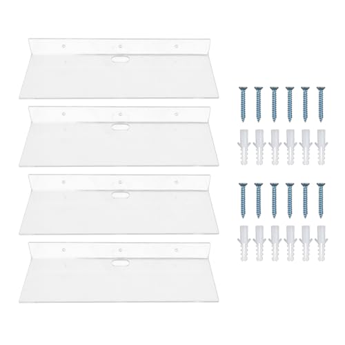 QWUUYEC Estantes Flotantes de Acrílico Transparente 4 Piezas, Repisas de Pared Resistentes, Ligero y Versátil para Baño, Sala, Dormitorio - Diseño Minimalista, Fácil Instalación, para