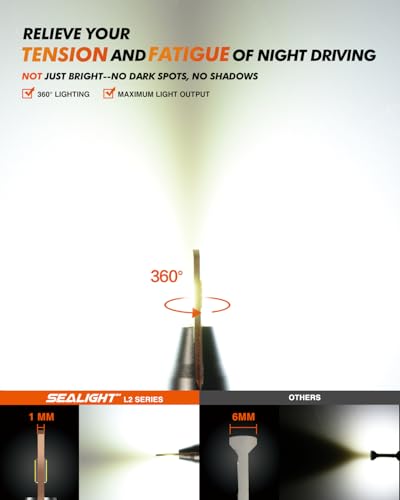 Image of SEALIGHT 9006 LED Bulbs, L2 HB4 24,000LM Super Brightness 6000K Cool White Bulbs, IP68 Waterproof, Plug and Play, 15000RPM Turbo Fan, 60000Hrs Lifespan, 1:1 Size Driving Bulbs, Pack of 2