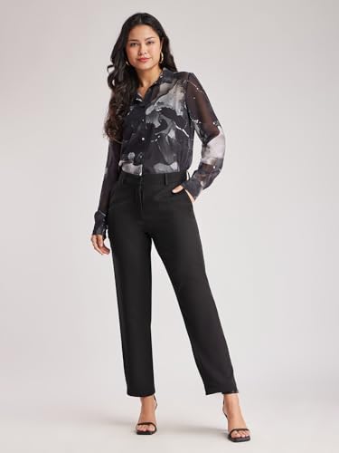 Image of FableStreet Women's Formal Trousers | Mid-Rise Straight-Leg Design | Flat Front & Permanent Crease | Polyester Lycra Fabric | Office Wear & Business Meeting