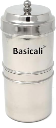 Basicali Stainless Steel South Indian Filter Coffee Drip Maker Madras Kappi Drip Decotion Maker 200ml Medium size (2-4 Cup)