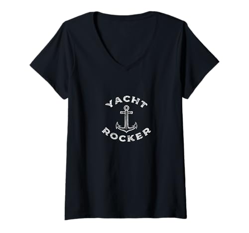 Women's Yacht Rocker Anchor Smooth Ocean Boat Music Graphic V-Neck T-Shirt