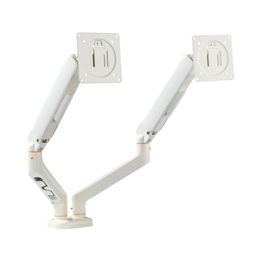 Dual Monitor Arm for Desk up to 32 inches,Dual Monitor Stand with Gas Spring System,Each Arm Holds Max 22lbs,Monitor Mount for 2 Monitors, VESA 75x75 100x100 with C-clamp& Grommet, White