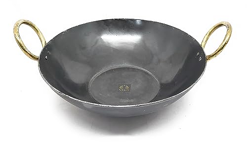 Image of NYRA PureTraditional Black Iron Kadhai for Cooking | Induction Compatible | Heavy Base | Loha Kadai Lokhand /Lokhandi with Handle (Medium)
