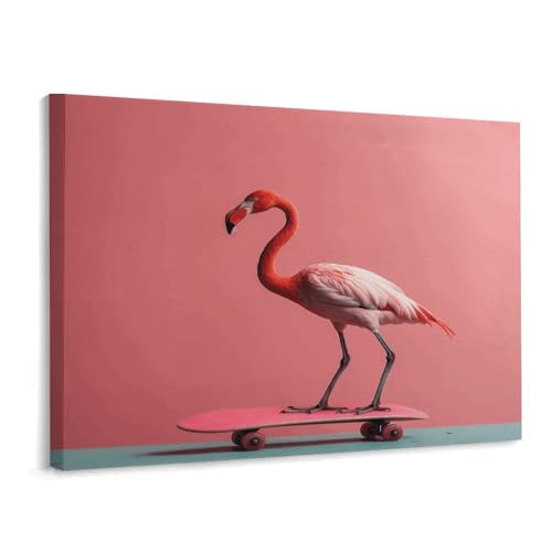 Toile flamant rose skate pour deco de salon dynamique et chambre ado branchée