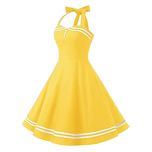 Image of 50s Dresses for Women Vintage 1950s Halter Retro Cocktail Dress 50s Polka Dot Pinup Rockabilly Audrey Hepburn Tea Party Dress