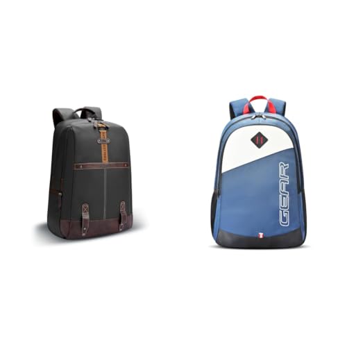 Image of Gear Classic 4 19 inch /31L Medium Faux Leather Water Resistant Anti Theft Laptop Backpack | Casual + 14 cms Blue Casual Backpack (MDBKPECO50504)