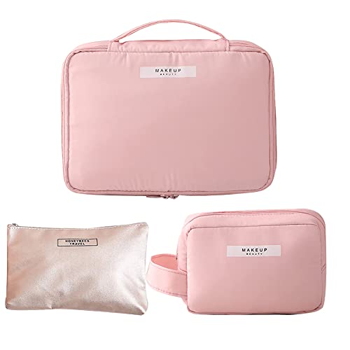 ZOOMPIL 2pcs Trousse de Toilette de Voyage, Maquillage Sacs, Organisateur de Sac Cosmétique Portable, Grand Sac Cosmétique, Sac Cosmétique à Fermeture Éclair pour Les Femmes Filles en Voyage (Rose) Cover