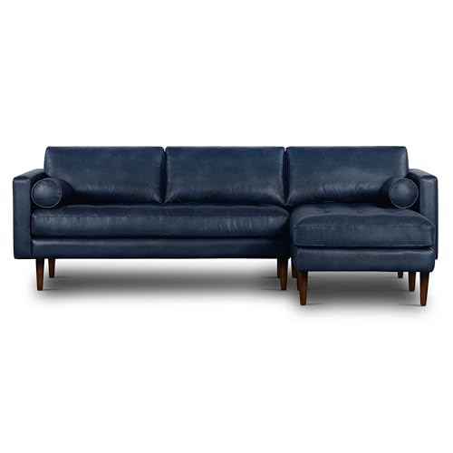 Image of Poly & BARK Napa Right-Facing Sectional Sofa - 104.5 inch Italian Leather Sectional with Chaise - Midnight Blue - Full-Grain Pure-Aniline & Semi-Aniline Upholstery