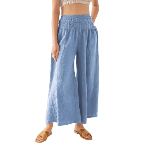 Pantalon large femme palazzo lin yoga fluide plage taille élastique