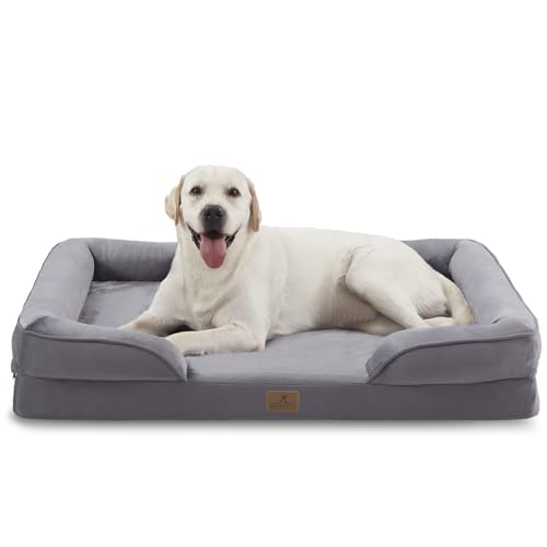 Image of Bedfolks Orthopedic Dog Bed XL, Waterproof Dog Sofa Bed for Extra Large Dogs, Egg Foam Pet Couch Bed with Removable Washable Cover and Nonslip Bottom, Dark Grey