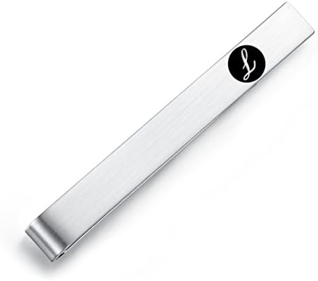 Honey Bear Mens Initial Alphabet Letter Tie Clip Bar - Normal Size Stainless Steel For Business Wedding Gift,5.4cm,Brushed Silver with Black A - Z