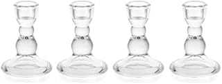 Romadedi Glass Candle Holder for Candlestick - 4pcs Clear Tapered Candle Holders Bulk for Standard Candle Sticks for Wedding Centrepieces Christmas Table Décor