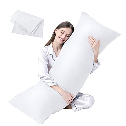 DOWNCOOL Relleno de Almohada de Cuerpo Completo de Lujo con Funda de Fibra, Almohada Corporal ultrasuave para Dormir, Inserto de Almohada Transpirable de Cama Larga, 20 x 54 Pulgadas (Blanco, con