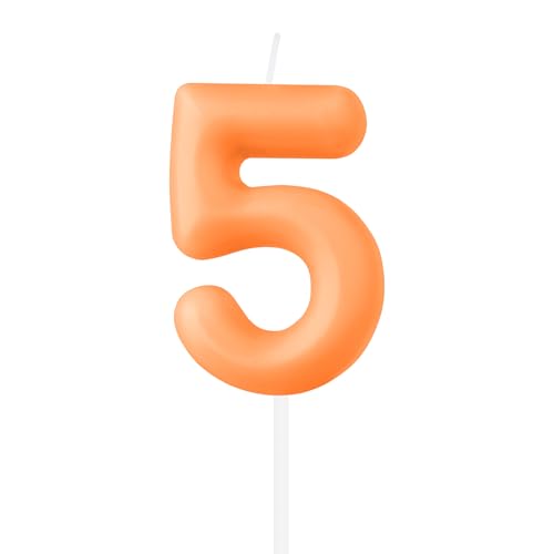 iNINGER Macaron Orange Number 5 Candles - Happy Birthday Candle for Cake, Cake Topper Decorations for Girl Women Pastel Sweet Birthday Party