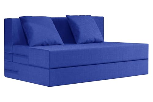 Image of Rosebell Two-Person Jute Sofa Cum Bed | Compact & Lightweight | Removable Washable Cover- Including 2 Cushion | 4x6 Ft Size | Home or Office - Blue Color