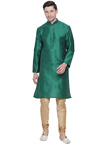 Image of VASTRAMAY VM Mens Silk Blend Kurta Pyjama Set - Classic Ethnic Attire for Timeless Style and Cultural Celebrations | Soft Comfortable Solid Full Sleeves Kurta and Churidar Pyjama Set