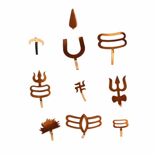 Image of Pack of 10 Golden Spiritual Forehead Tilak /Teeka Puja Tool | Copper Deity Ornaments with Hindu Religious Tilak tika tool.