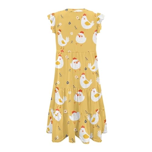 Image of Women's Casual Ruffle Sleeve Dress V Neck Pullover Dress Flowy A-Line Pleated Lightweight Dress with Pockets