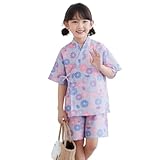 Kimono Jinbei Kids Girls Top Shorts Set Cute Floral Print Japanese Style 100% Cotton Summer Yukata for Children 100-150