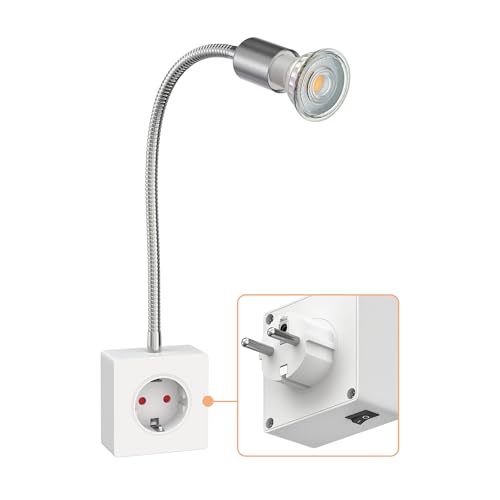 ledscom.de Steckdosenlampe LESCH Leselampe chrom/weiß inkl. GU10 LED (warmweiß 7 6W 1103lm 33)