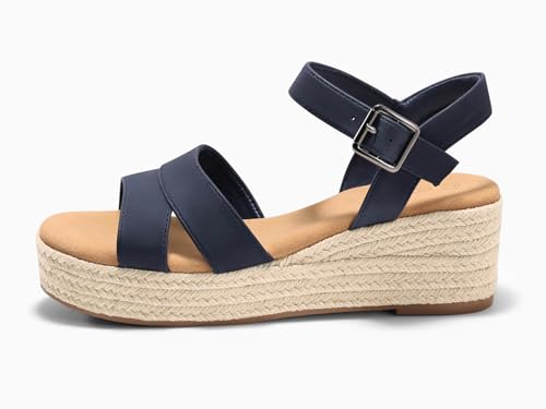 Image of Coutgo Womens Wedge Platform Sandals Espadrille Heels Open Toe Buckle Ankle Strap Summer Shoes