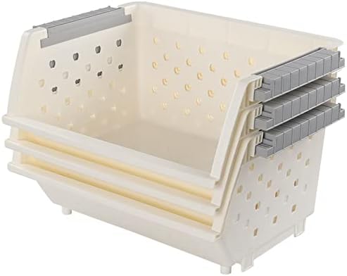 Ortodayes White Kitche Stackablen Baskets, Plastic Stacking Baskets Set of 3