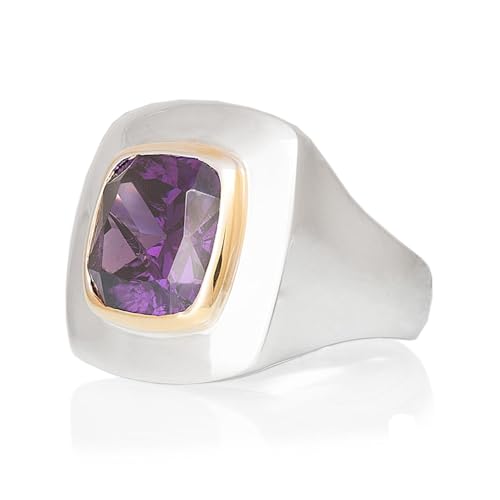 Bague améthyste carrée en argent noir, un bijou de créateur unique au design audacieux