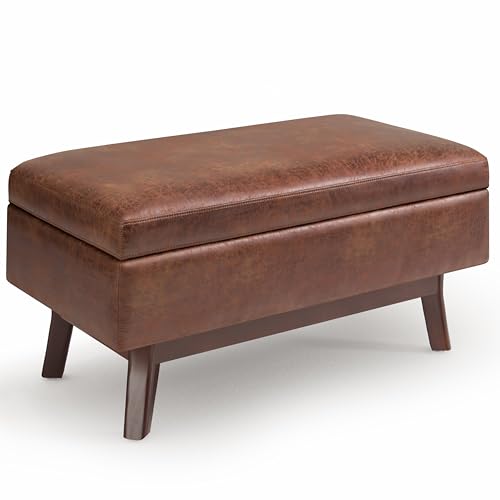 SIMPLIHOME Owen Small Rectangular Storage Ottoman - 36 inch Wide Upholstered Vegan Leather Lift-Top...
