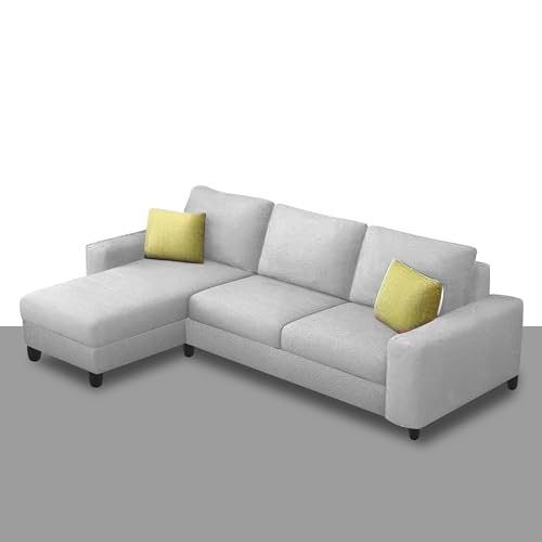 Image of GRAPEWOOD Orland 4 Seater LHS L Shape Sofa Set for Living Room | Color - Grey | Premium Fabric Sofa