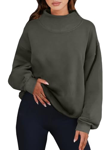 Image of ANRABESS Womens Oversized Sweatshirts Mock Neck Pullover | Cozy Fleece Long Sleeve Tops, Casual Daily Wear, Going Out & Preppy, Loose Fit, 2026 Fall Winter Trendy Outfits