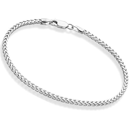 QUADRI Cadena de Plata 925 para Hombres y Mujeres | Pulsera de eslabones Franco hecha en Italia | Cadena de Plata para Hombre y Mujer | Acabado plateado antideslustre Plus | 19-20,3-21,6 cm, 8