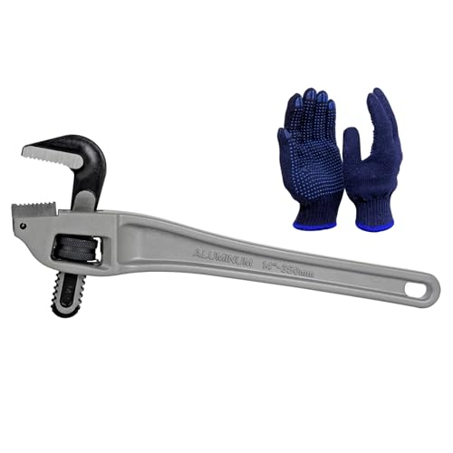 Image of 14 Inch Aluminum Offset Pipe Wrench, 3 inch /76mm Adjustable Jaw Capacity, Heavy Duty Plumbers Wrench with Drop Forged Steel Jaw(CR-V), Perfect Plumbing Tool Exceed GGG Standard