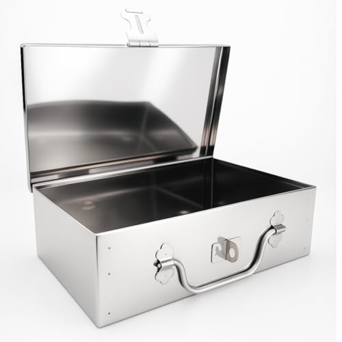 Image of Bin Buddy Stainless Steel Storage Box for Padlock | 9 inch x 6 inch x 2.75 inch Design | Great For Storing Jewelry, Passport, Cash, Valuables, Small Items, & More
