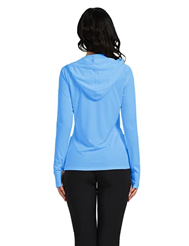 Safort Women's Upf 50+ Sun Protection Hoodie With Pockets Long Sleeve T-Shirt For Running, Fishing, Hiking, Blue, Xl #TOP1