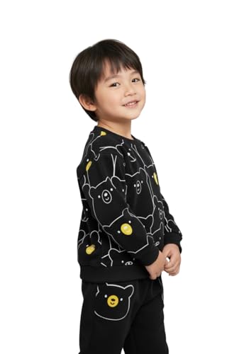 [EnDast] ブラック 110cm くま柄 2点 セットアップ 長袖 スウェット 長ズボン 上下セット キッズ ベビー服 男の子 ボーイズ 綿混 春 秋 冬 かわいい 韓国子供服_045_