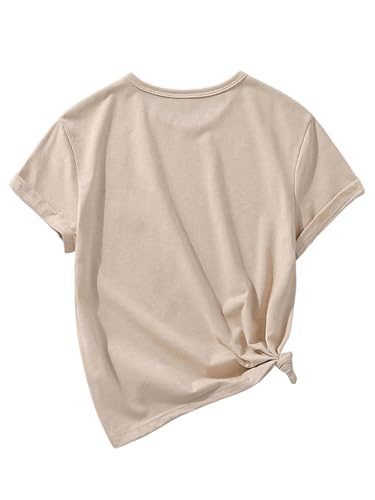 Image of RoseSeek Girl's Summer Tee Tops Cartoon Print Short Sleeve Round Neck Casual Cute T Shirt for Girls Apricot Graphic 10Y