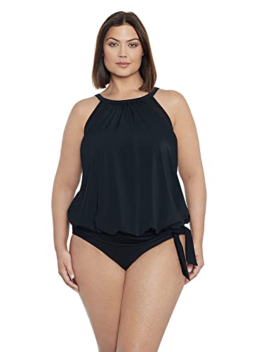 Penbrooke Shape Solver Women's Plus Meshed Up High Neck Blouson Underwire Tankini Top Separate