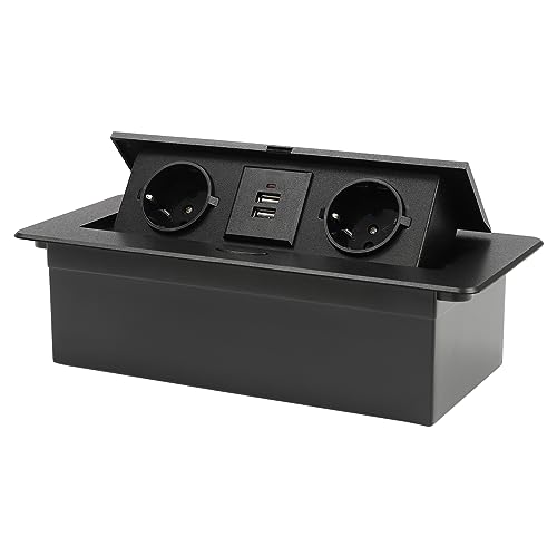 Prise escamotable encastrable pour bureau noir multiprise pop-up cuisine et établi avec USB