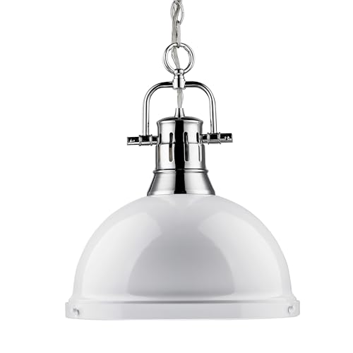 Golden Lighting 3602-L CH-WH Pendant with White Shades, Chrome Finish